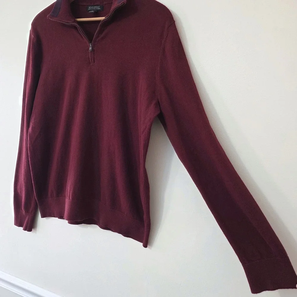 Banana Republic‎ Premium Cotton Cashmere Sweater Sz L 1/4 Zip Pullover Preppy